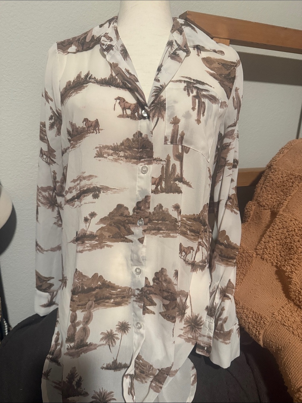 Cowgirl sheer button up blouse size medium